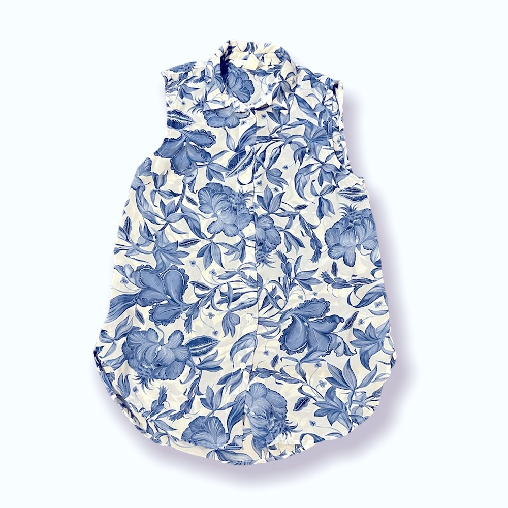 H&M sheer Blue and white Floral button up